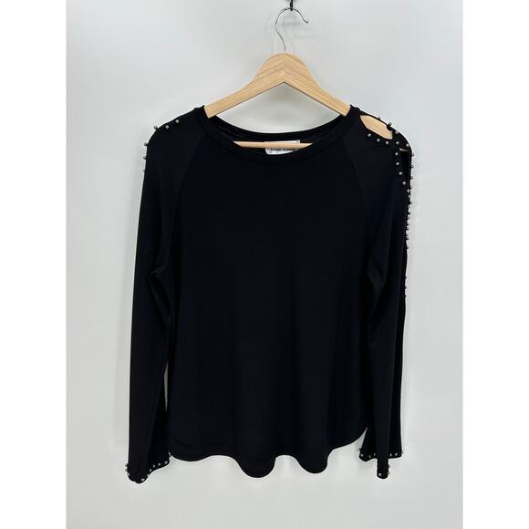 Joseph Ribkoff Top Women 8 Black Open Sleeve Studded Wrinkle Free Blouse - Picture 1 of 8